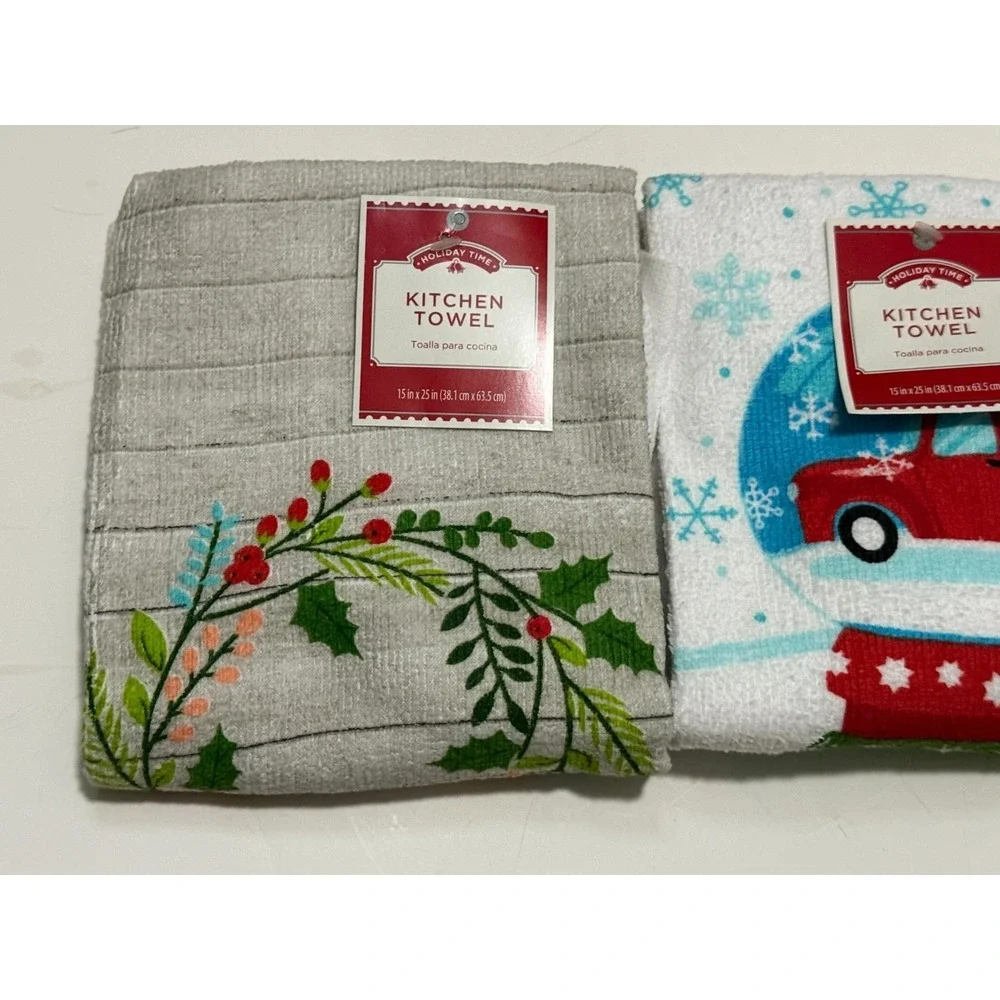 NWT Lot of 3 Christmas Holiday Kitchen Towels Truck Cardinal‎ Birds Wreath